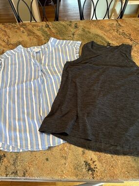 Kids Sleeveless Stripe Top and Charcoal Tank Top - Blue & Charcoal